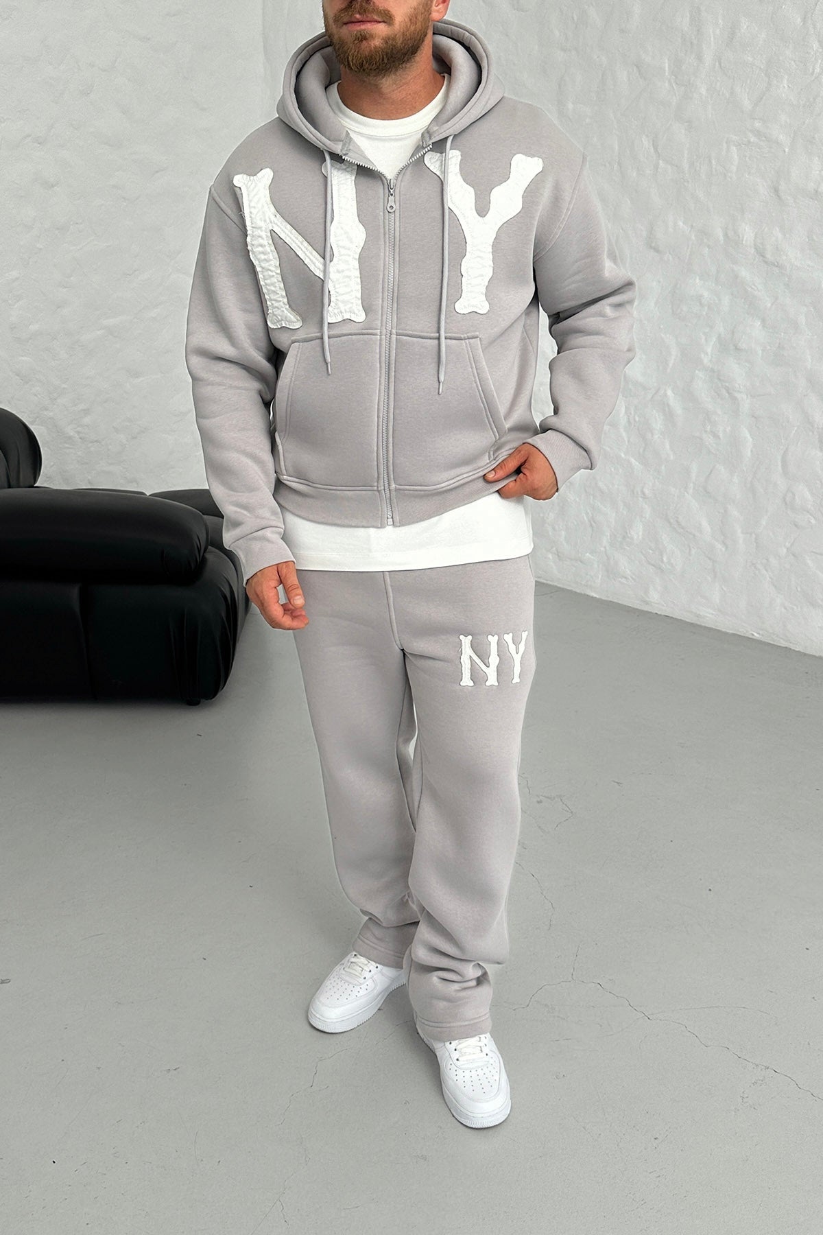 OVERSIZED THREE THREAD NY EMBROIDERED TRACKSUIT • GREY