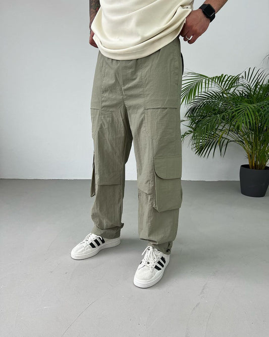 Dark Green Parachute Cargo Pants