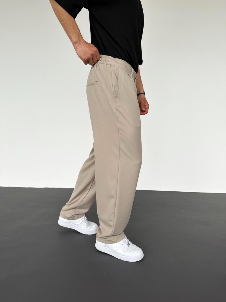 Beige Loose Patterned Fabric Trousers