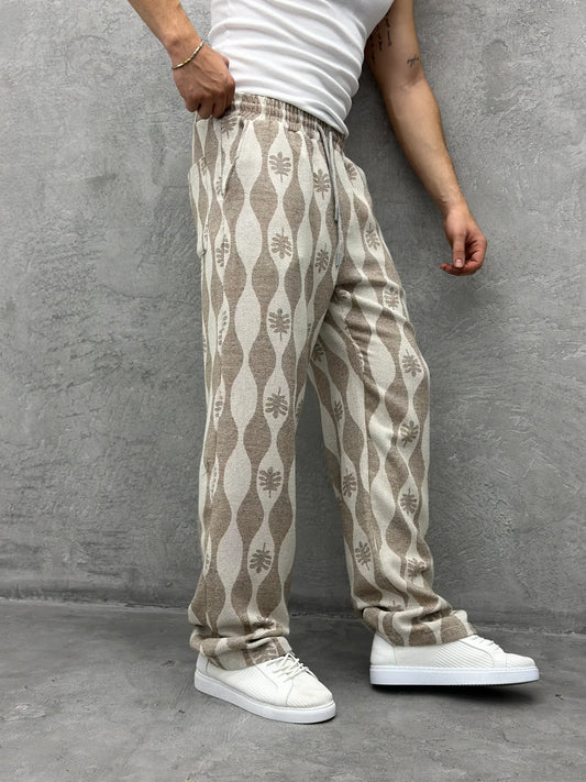 ETHNIC PATTERNED LINEN TROUSERS | OFFWHITE