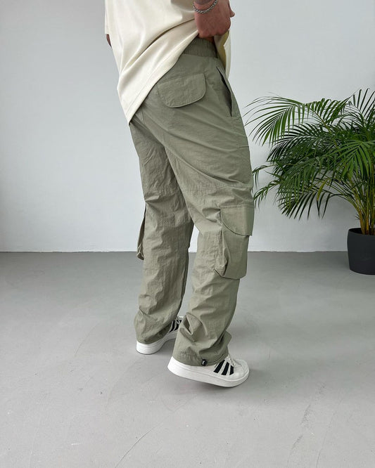 Dark Green Parachute Cargo Pants