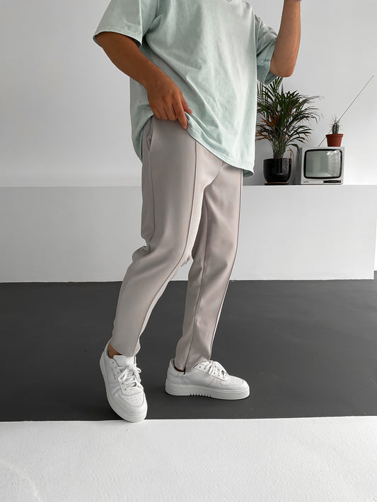 Gray Stitched Zippered Comfortable Cut Trousers