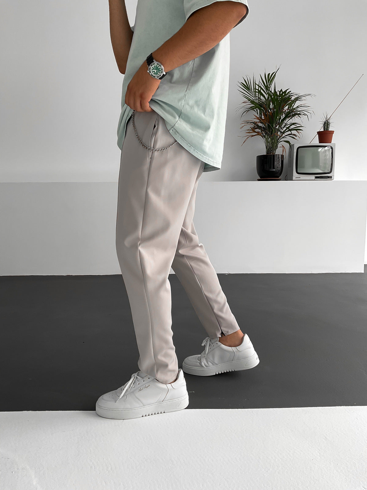 Gray Stitched Zippered Comfortable Cut Trousers