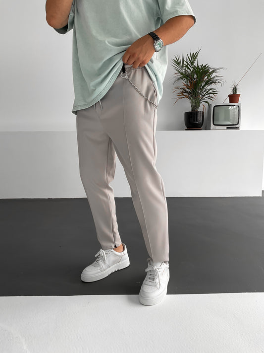 Gray Stitched Zippered Comfortable Cut Trousers