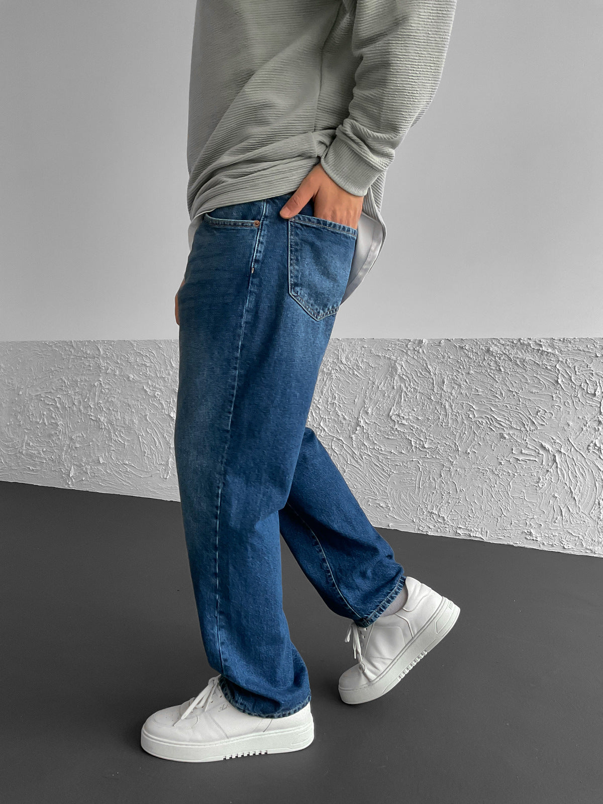 Dark Blue Washed Baggy Jeans