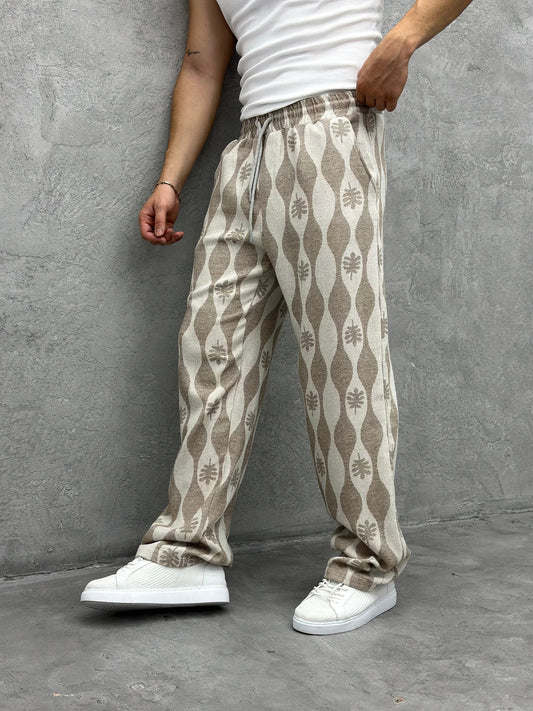 ETHNIC PATTERNED LINEN TROUSERS | OFFWHITE