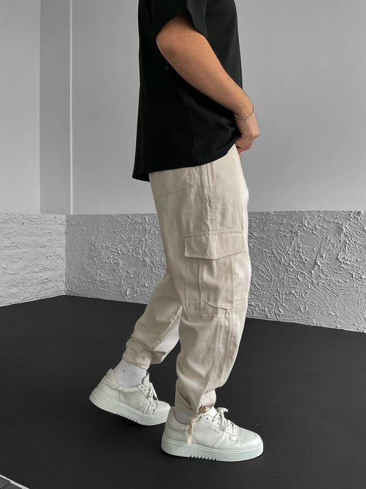 Beige Cargo Trousers