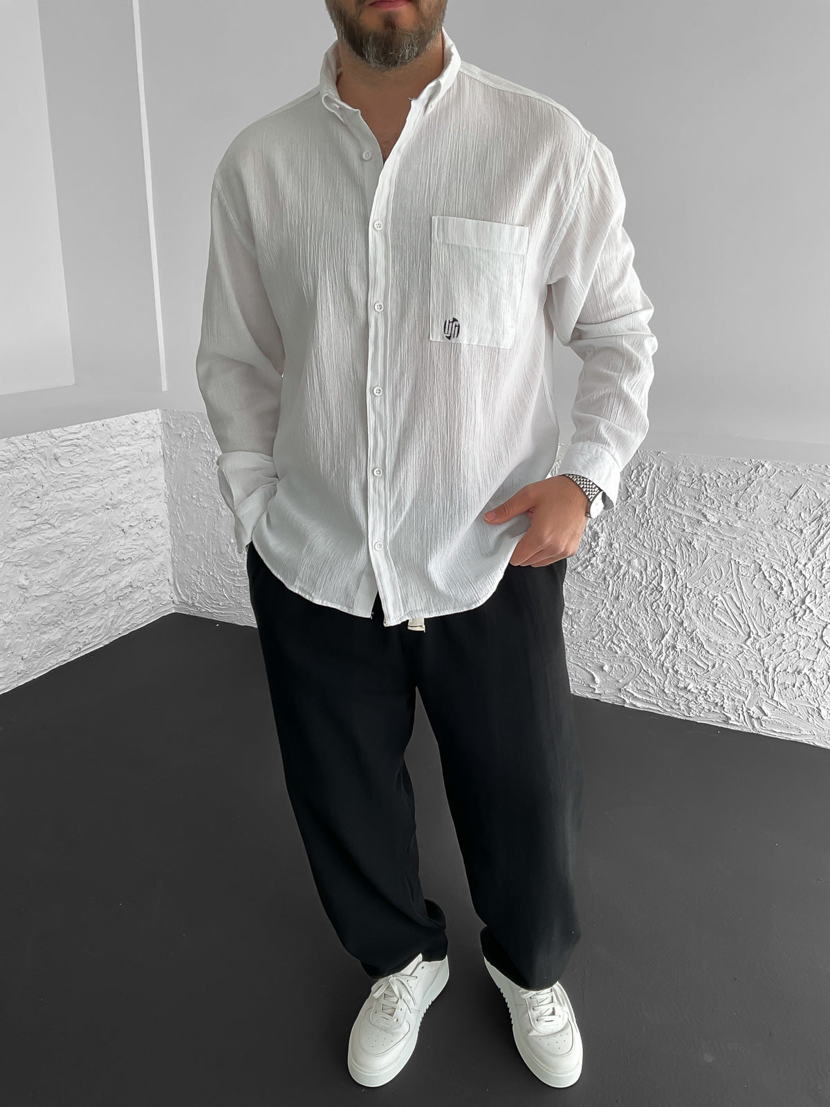 White Pocketed Linen Shirt