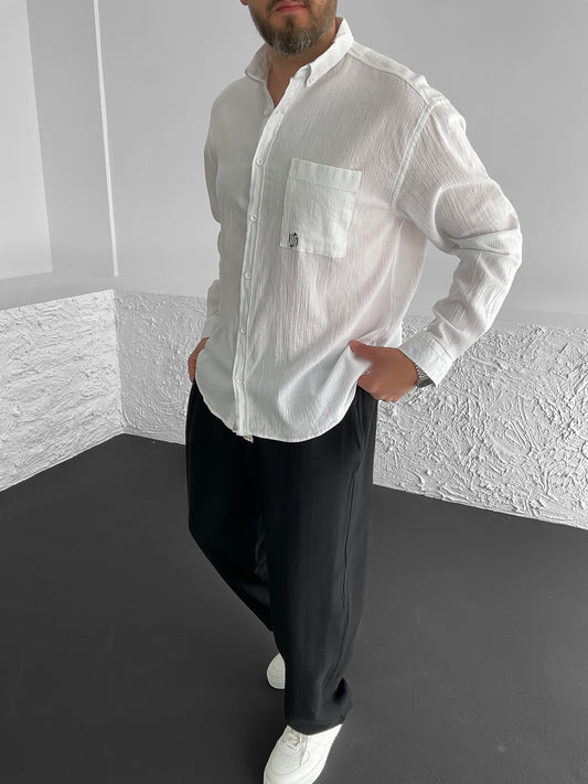 White Pocketed Linen Shirt