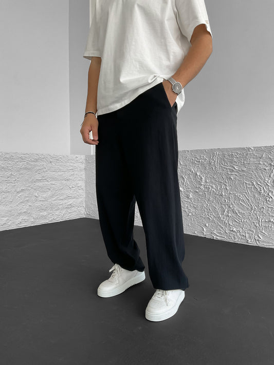 Black Baggy Linen Trousers