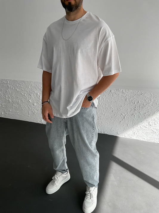 White Slit Basic Oversize T-Shirt