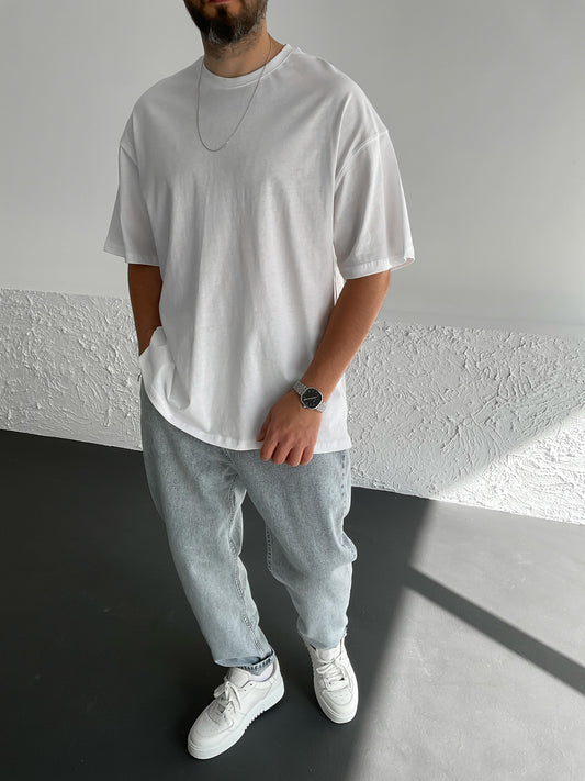 White Slit Basic Oversize T-Shirt