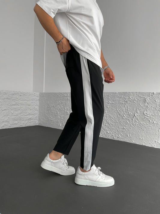 Black Side Striped Parachute Trousers