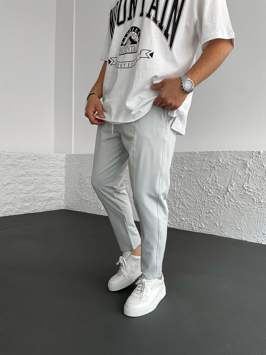 Ice Grey Striped Parachute Trousers