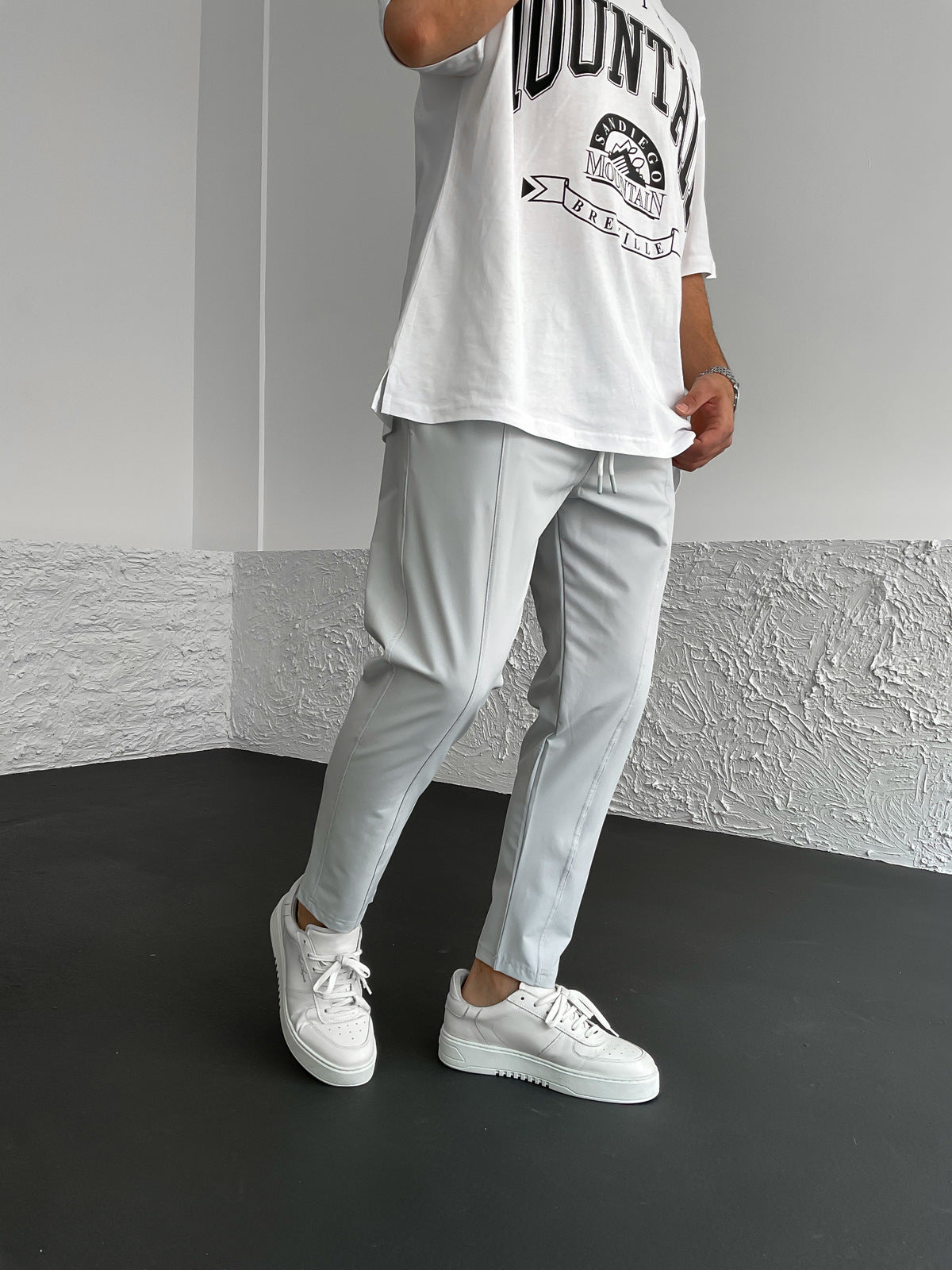 Ice Grey Striped Parachute Trousers
