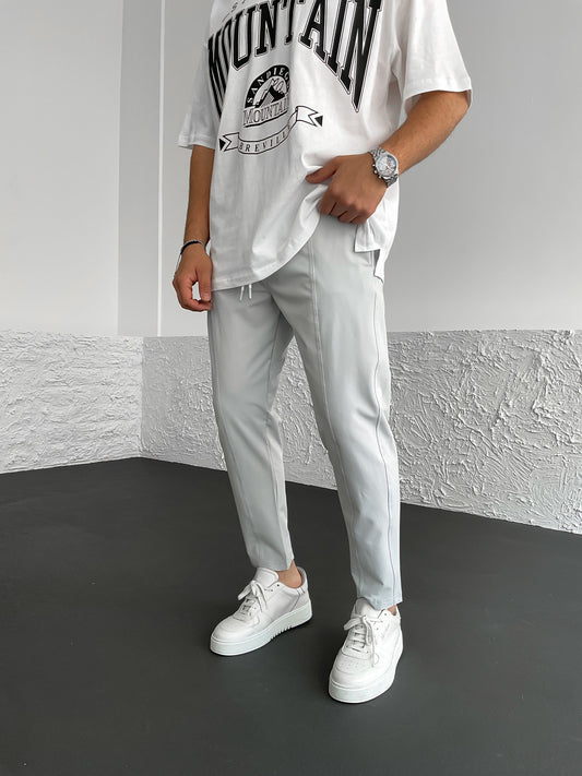 Ice Grey Striped Parachute Trousers