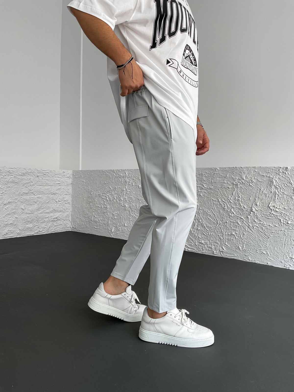 Ice Grey Striped Parachute Trousers