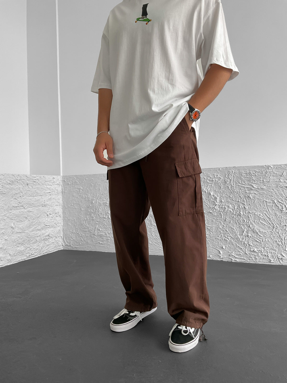 Brown Drawstring Cargo Pants