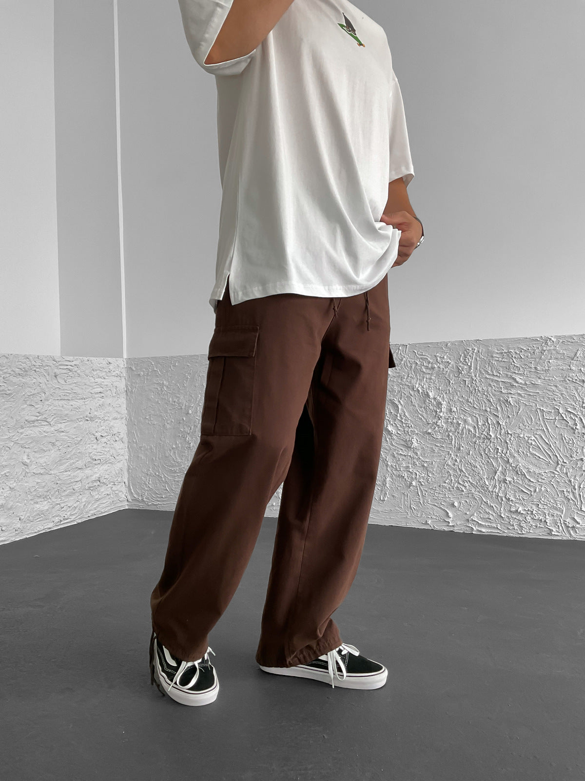 Brown Drawstring Cargo Pants