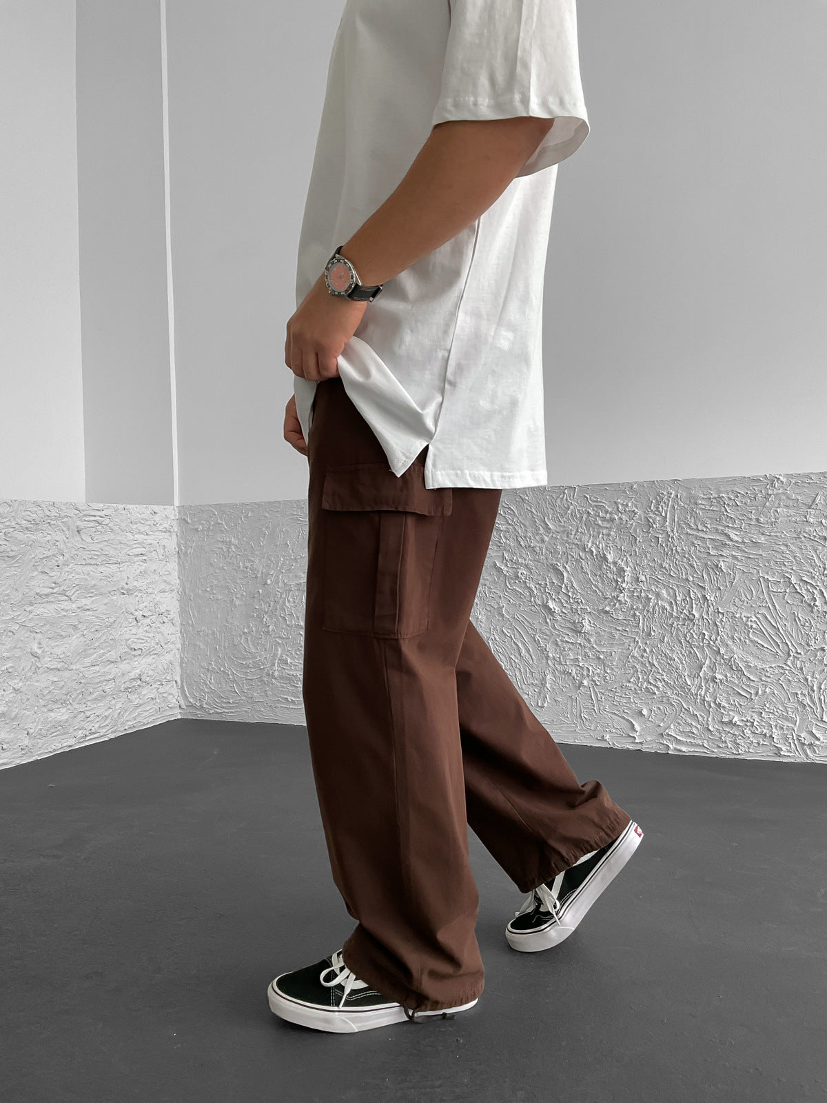 Brown Drawstring Cargo Pants