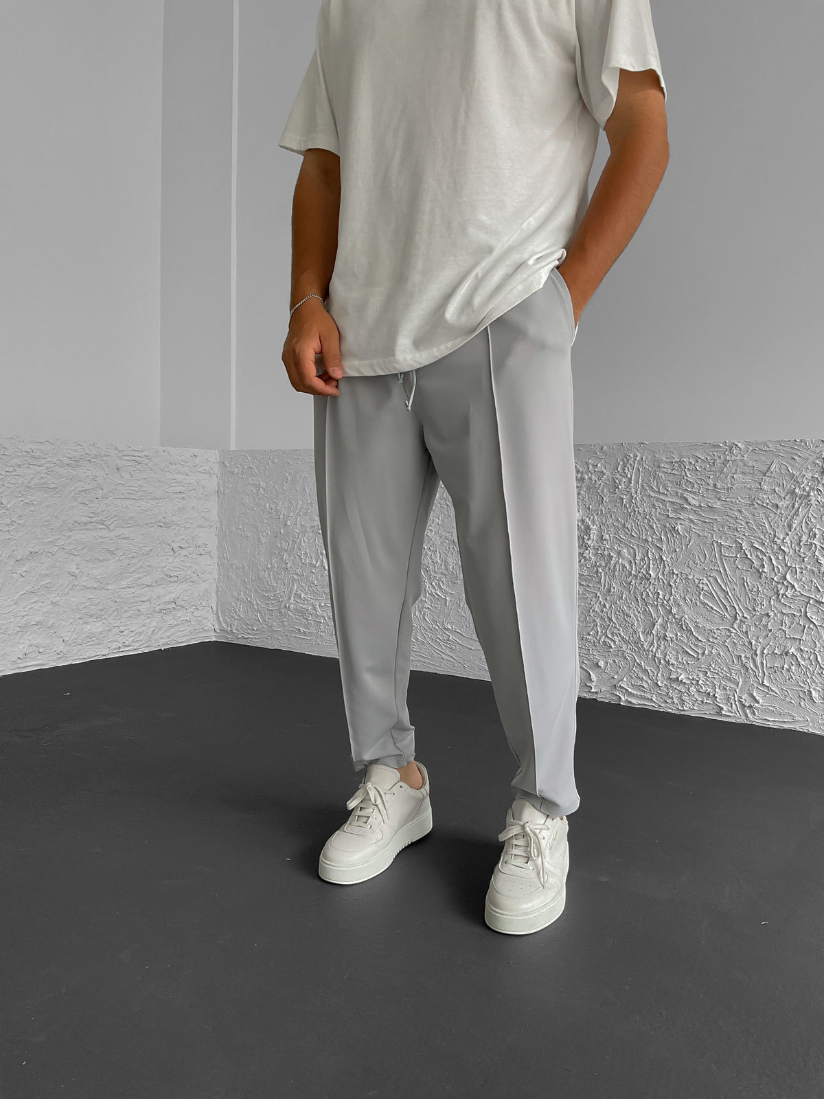 Grey Stitched Comfortable Fit Trousers