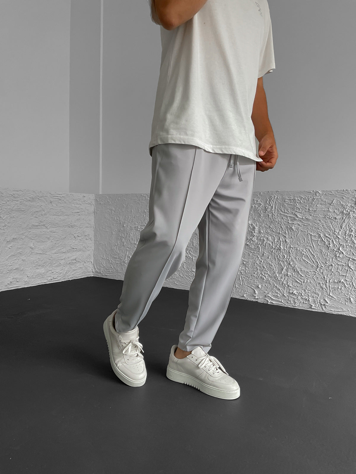 Grey Stitched Comfortable Fit Trousers