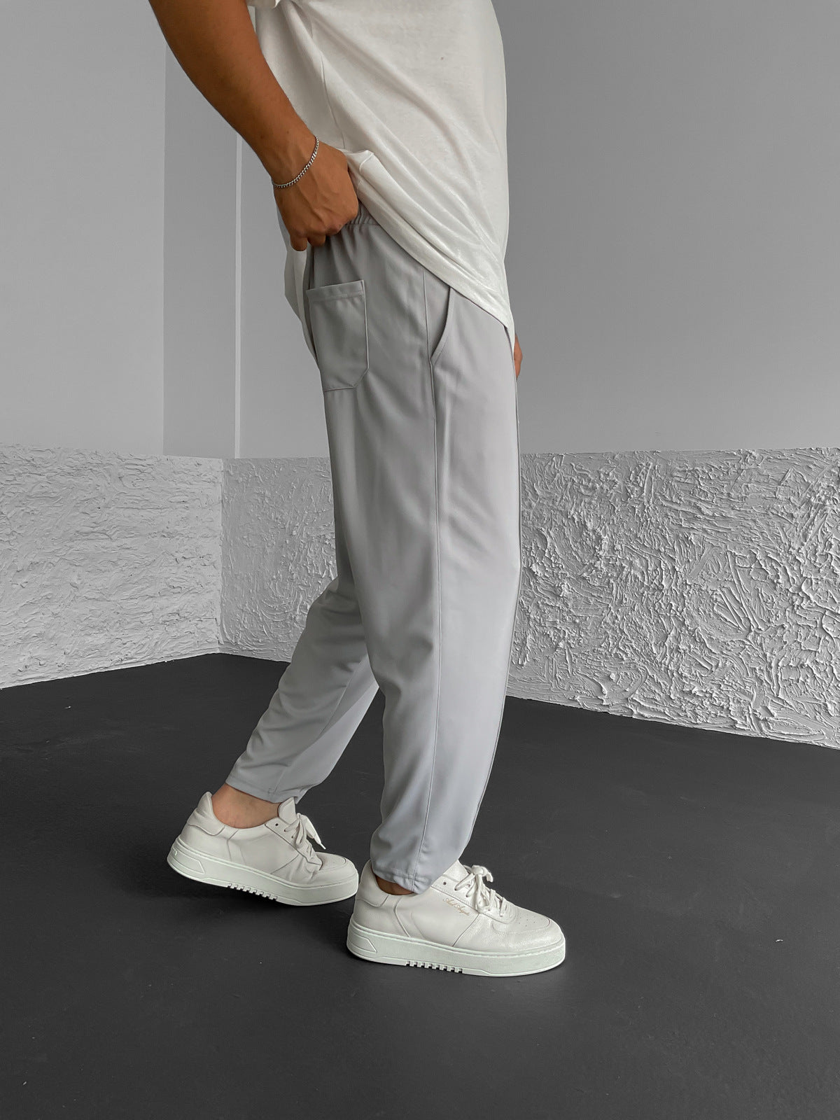 Grey Stitched Comfortable Fit Trousers