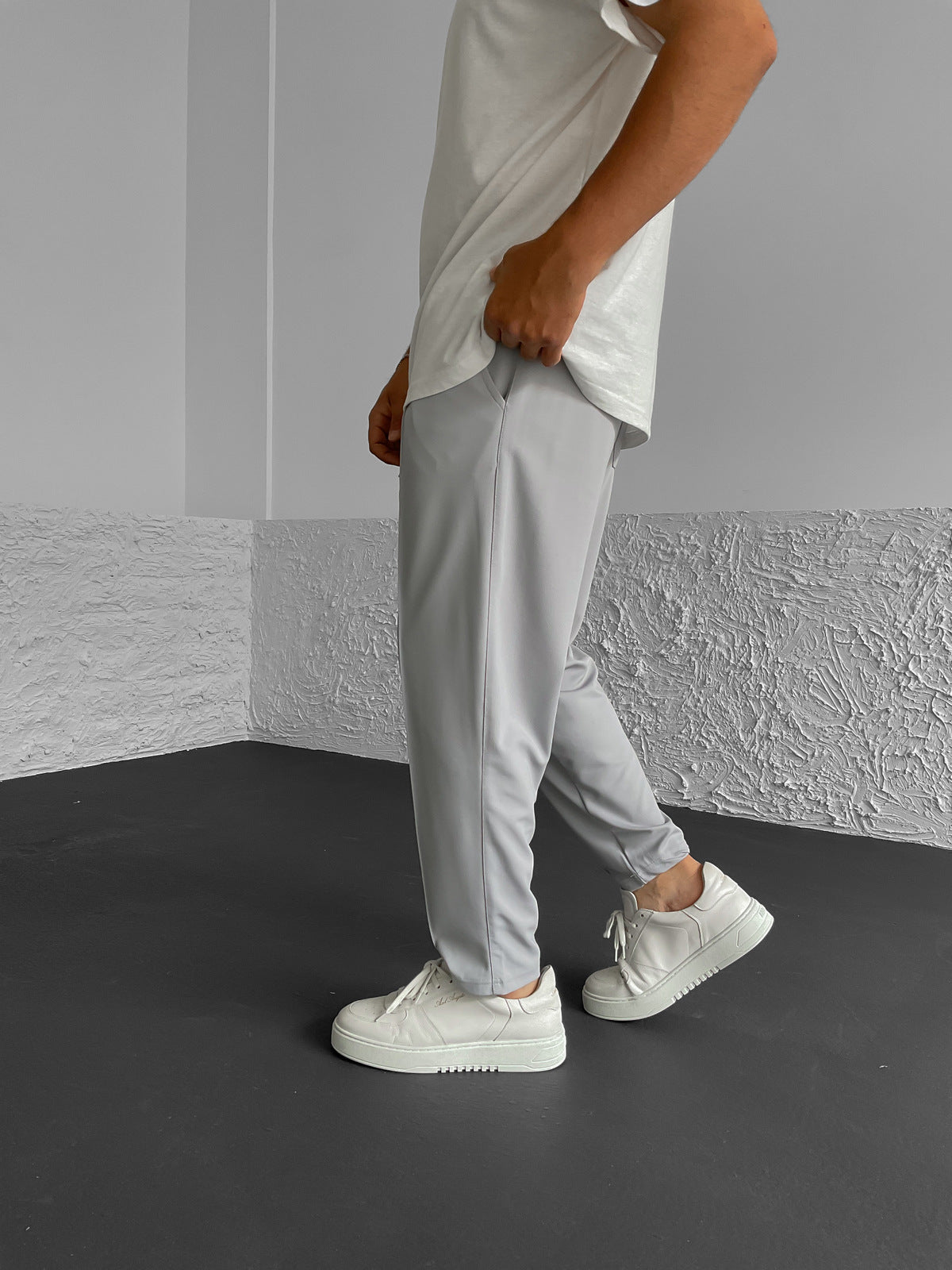 Grey Stitched Comfortable Fit Trousers