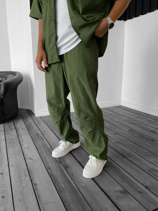 Khaki Lined Stitched Stopper Parachute Trousers