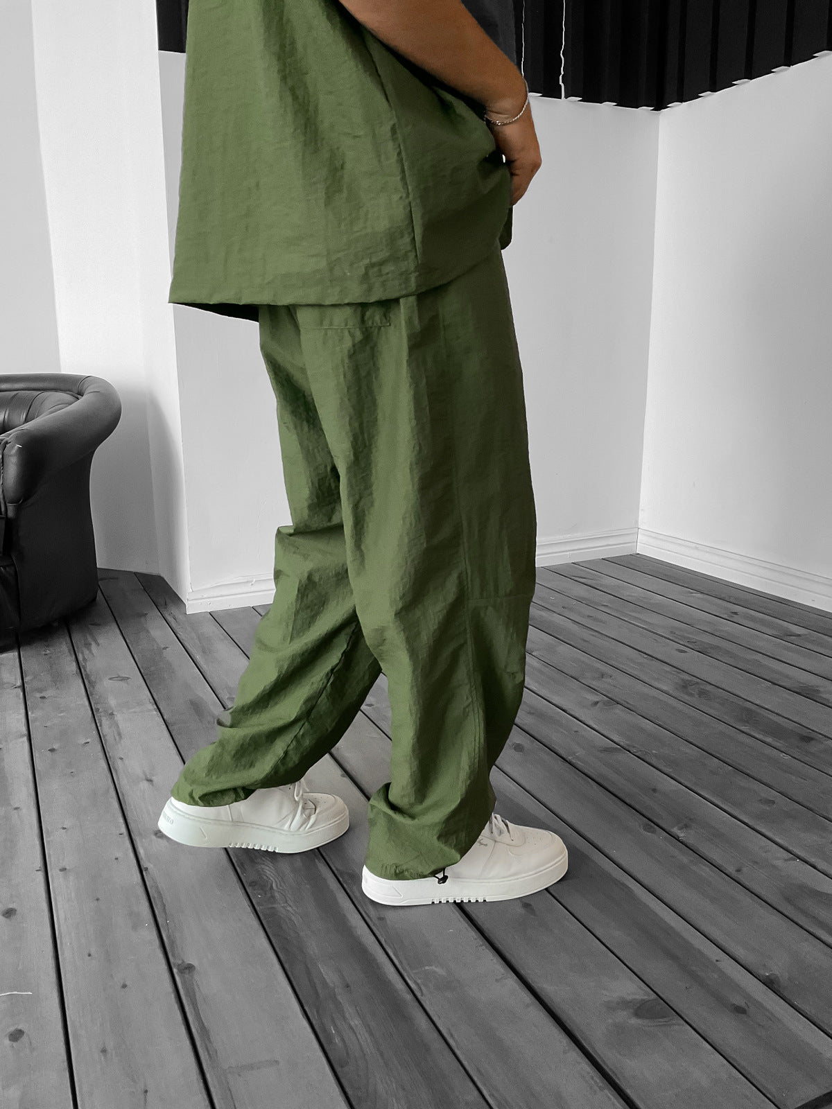 Khaki Lined Stitched Stopper Parachute Trousers
