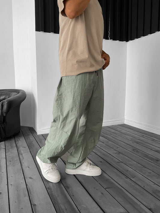 Green Lined Stitched Stopper Parachute Trousers