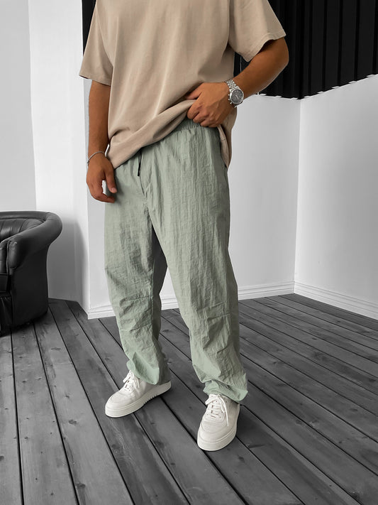 Green Lined Stitched Stopper Parachute Trousers