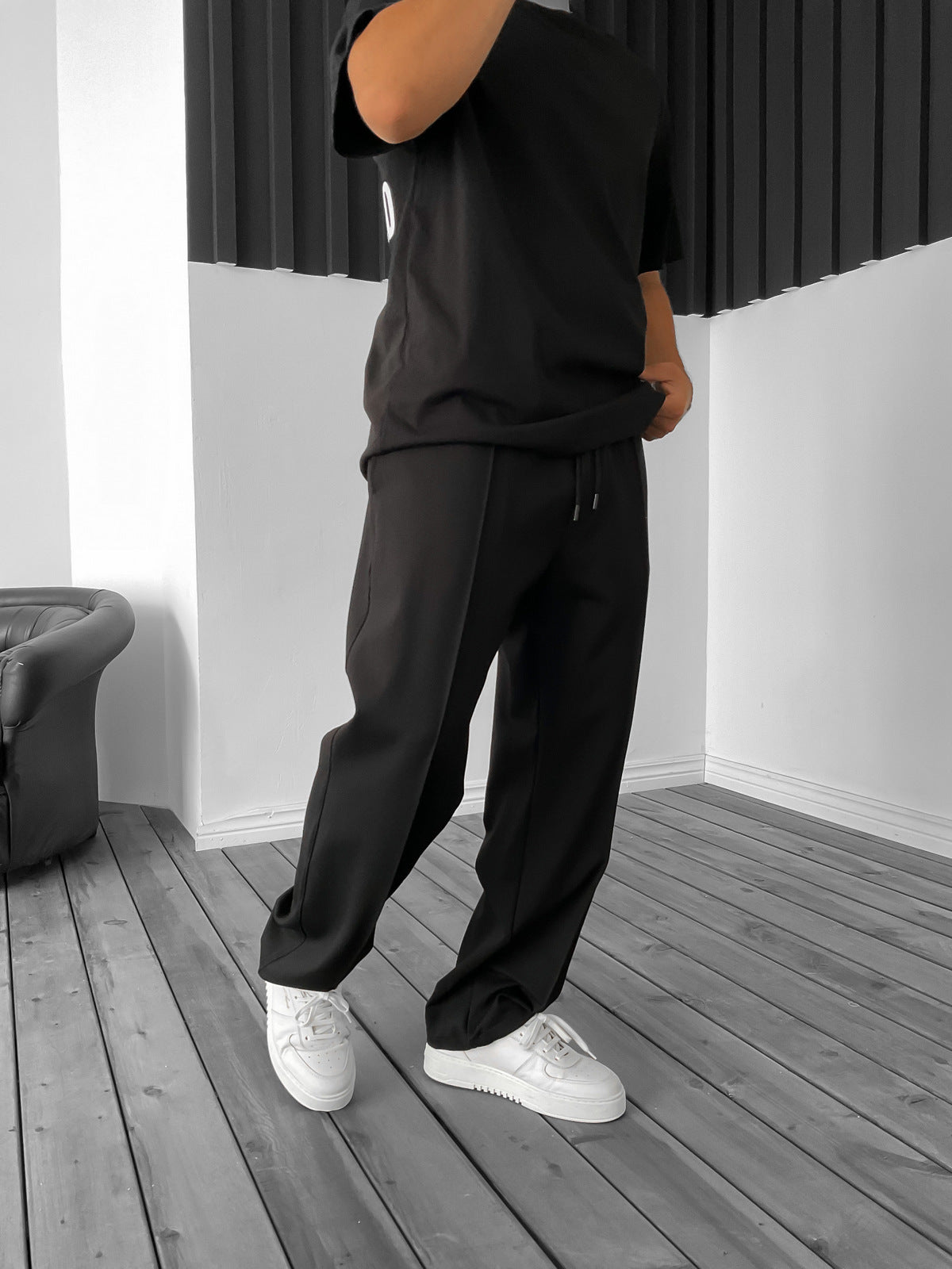 Black Loose Fit Stitched Trousers