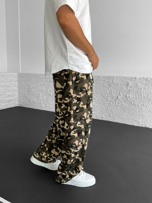 Dark Green Mixed Patterned Camouflage Pocket Trousers