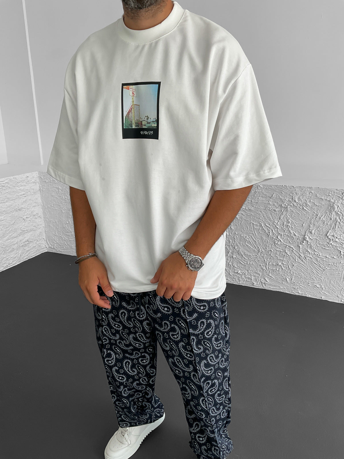 White Polaroid Printed Oversized T-Shirt