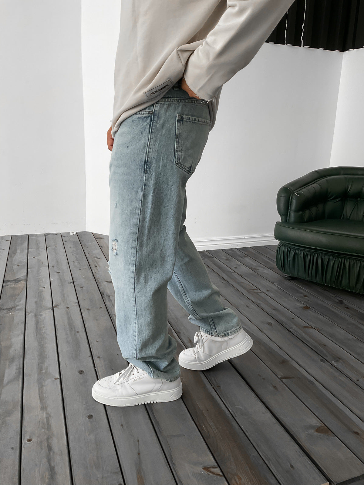 Light Blue Ripped Baggy Trousers