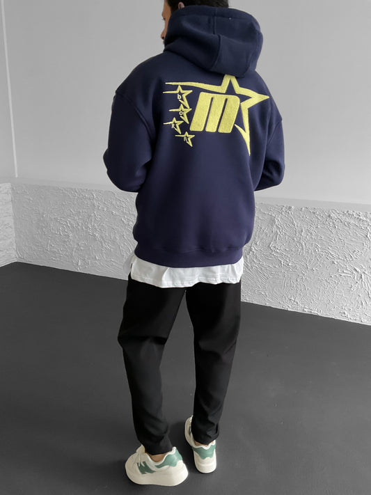 Navy Blue Stars Embroidered Hoodie