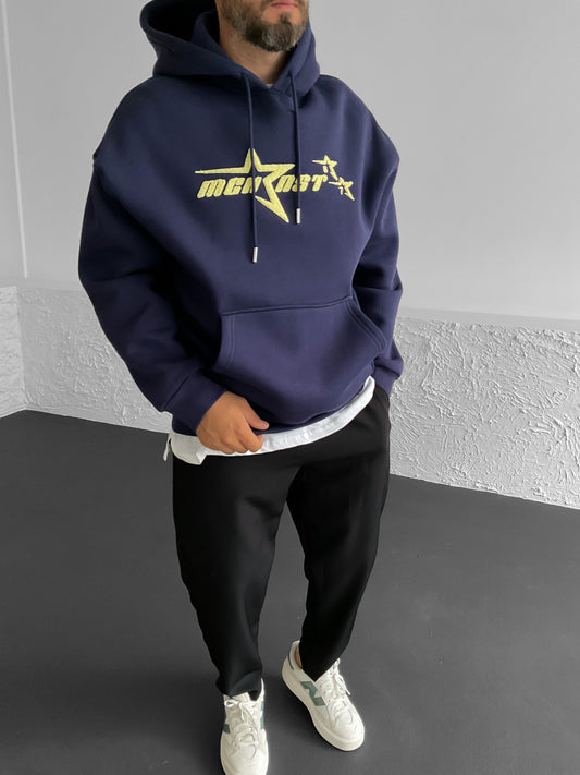 Navy Blue Stars Embroidered Hoodie