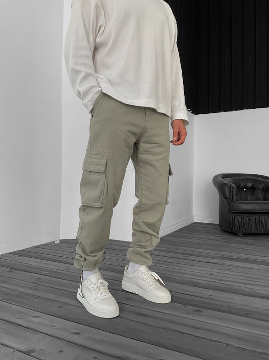 Light Khaki Leg Drawstring Cargo Trousers