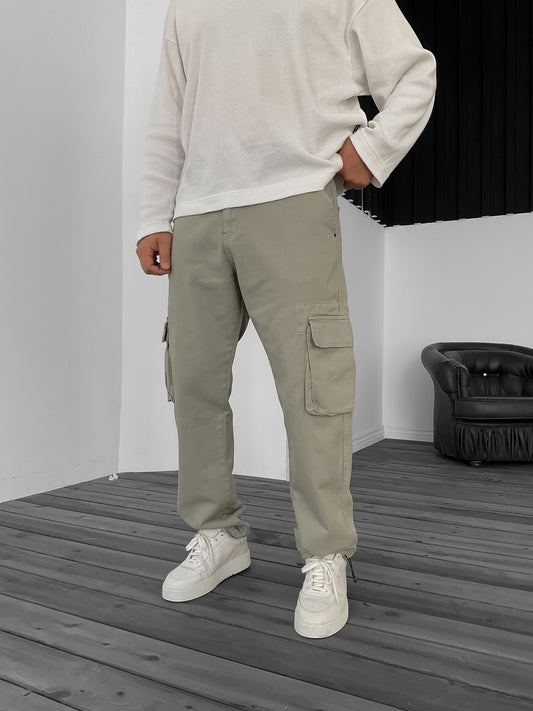 Light Khaki Leg Drawstring Cargo Trousers