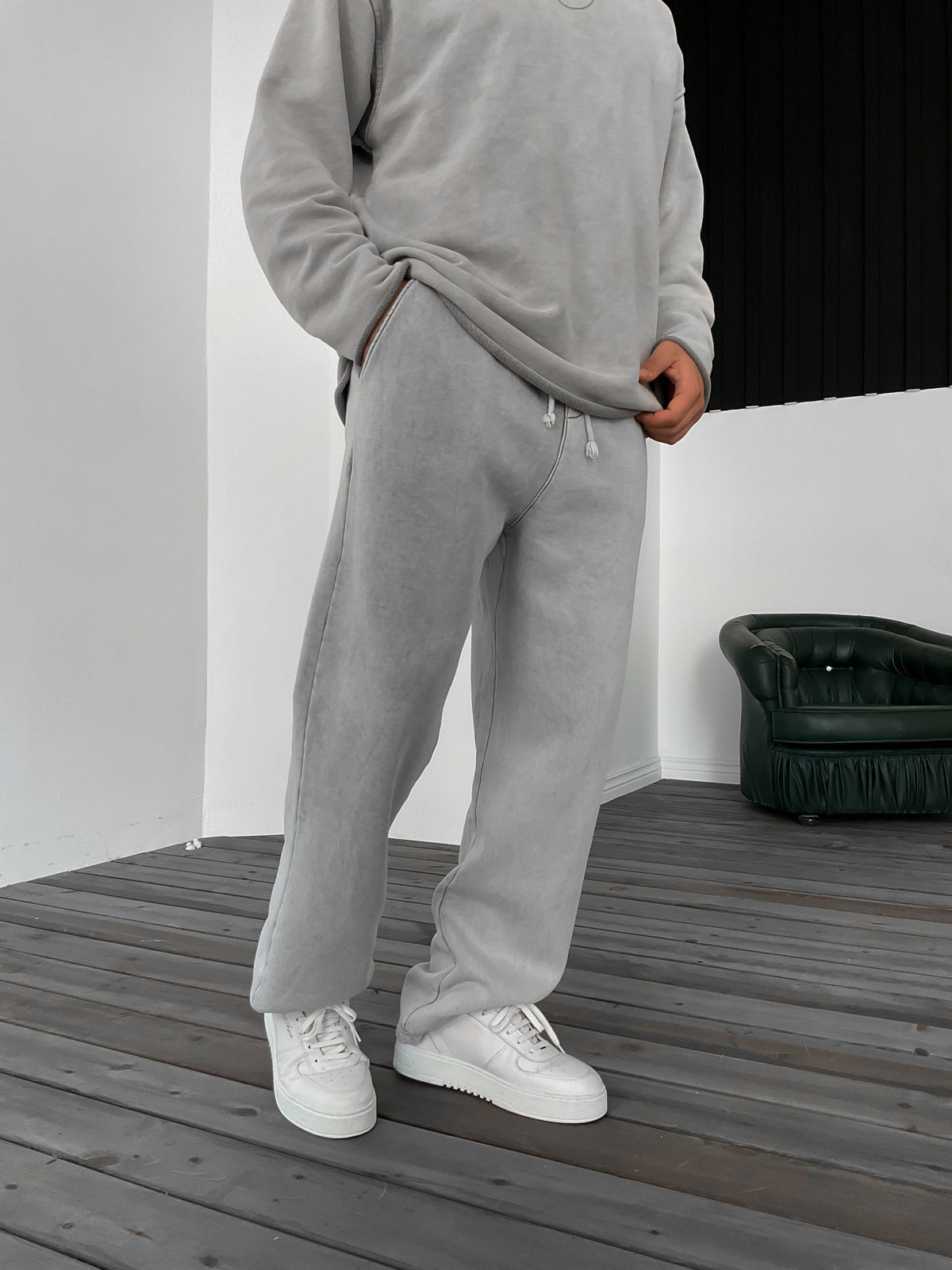 Gray Pipe Washed Pants
