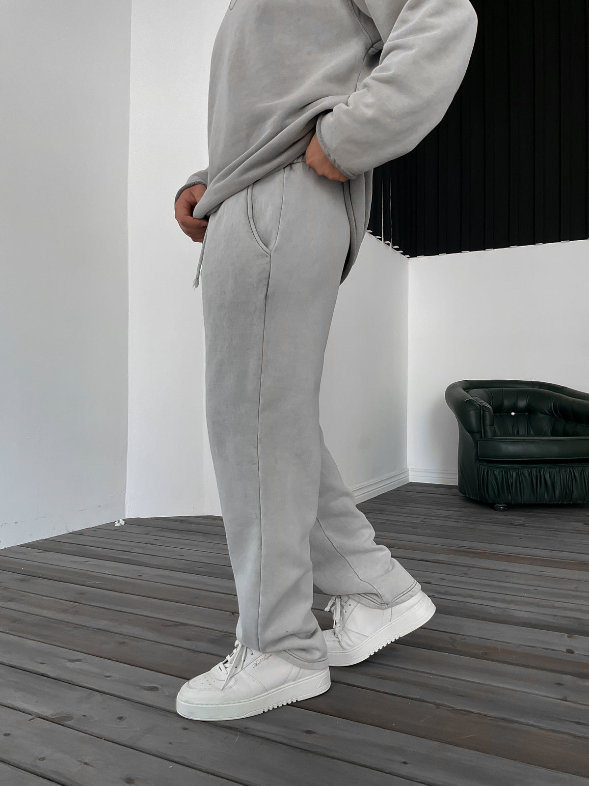 Gray Pipe Washed Pants