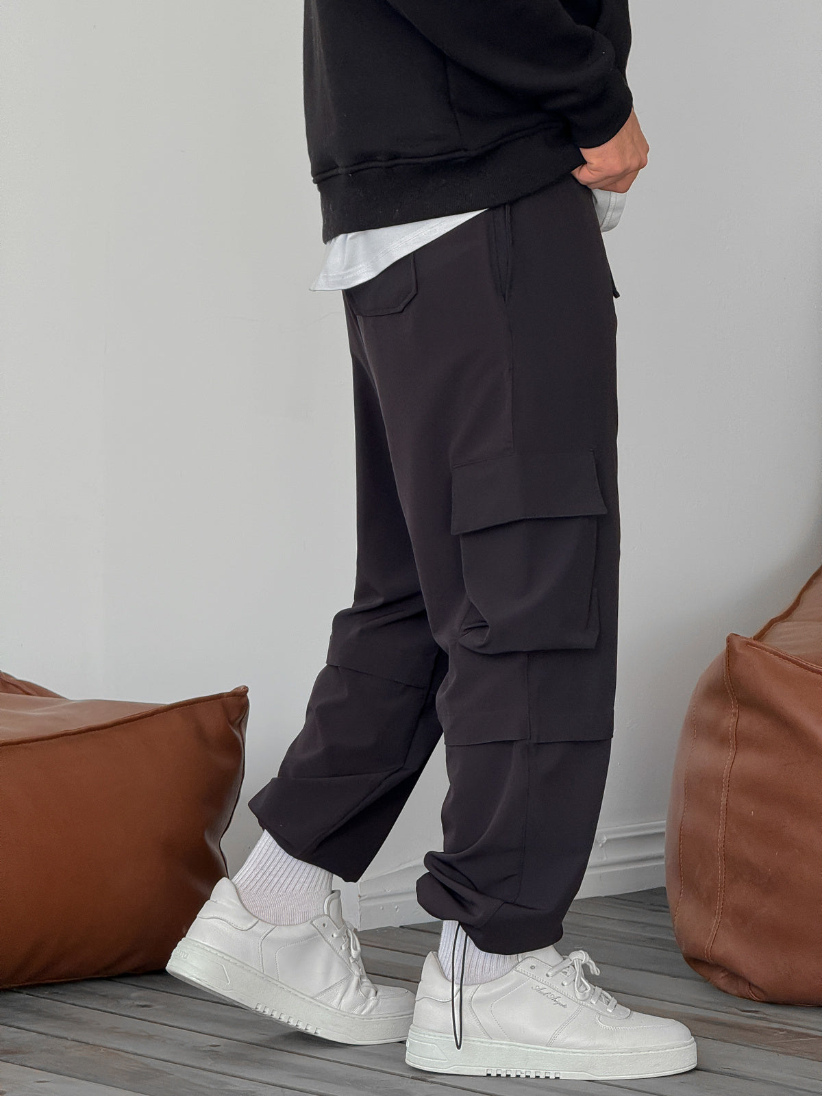 Black Parachute Cargo Stopper Trousers