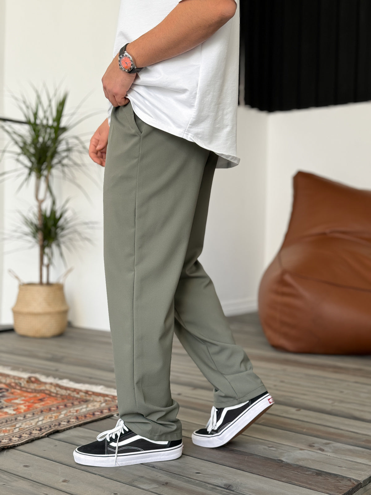 Pleated Navy Green Comfortable Pants