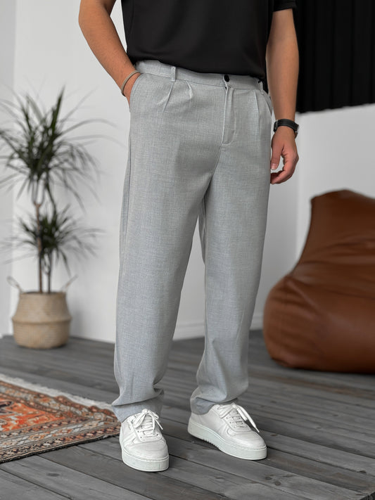 Gray Loose Patterned Fabric Trousers