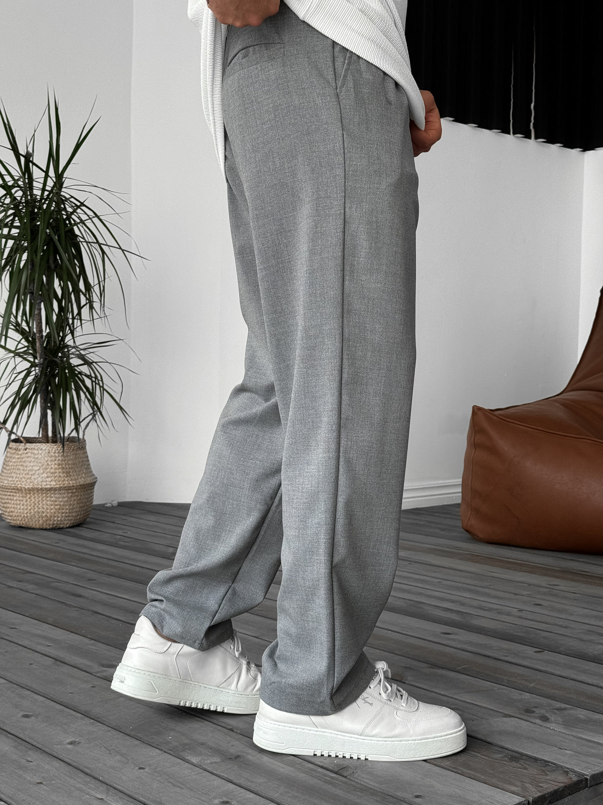 Dark Gray Loose Patterned Fabric Trousers