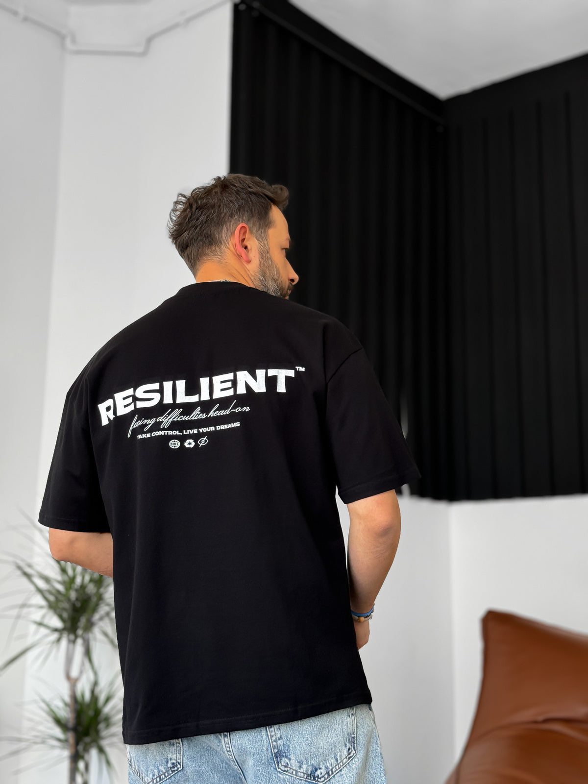 Black Resilient Printed Oversize T-Shirt