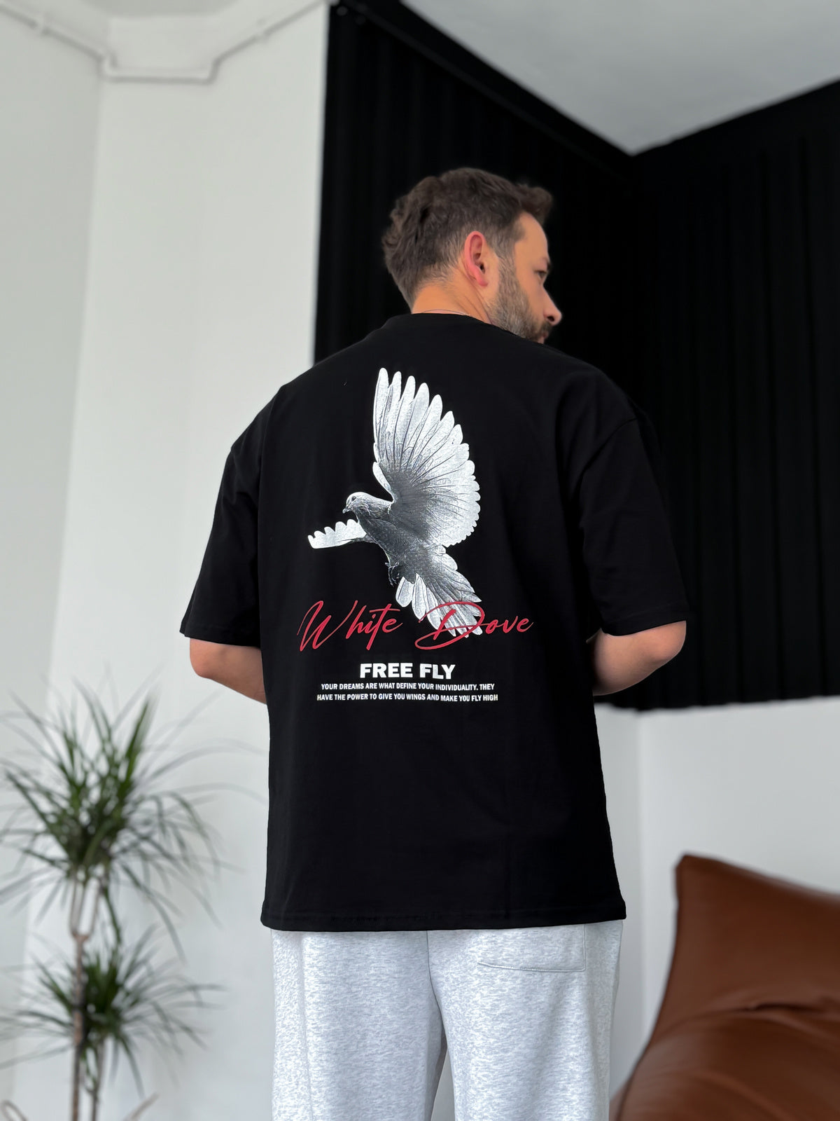 Black Free Fly Printed Oversize T-Shirt