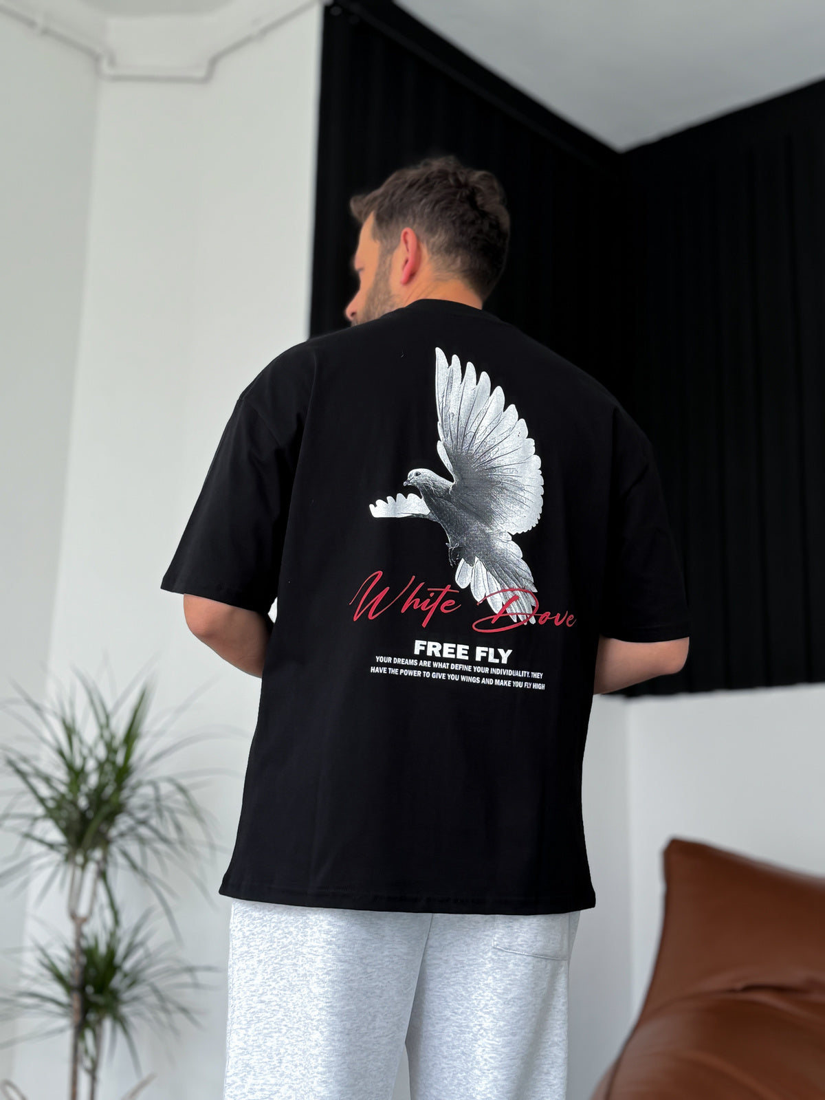 Black Free Fly Printed Oversize T-Shirt