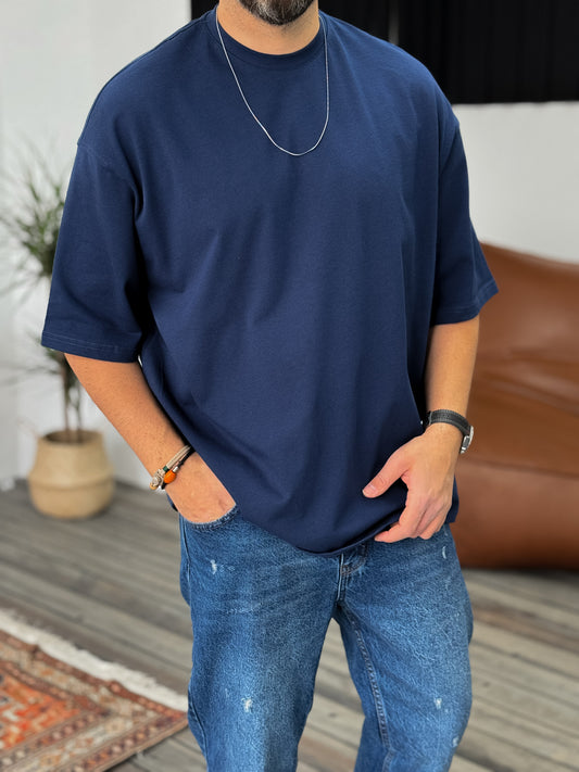 Navy Blue Basic Oversize T-Shirt